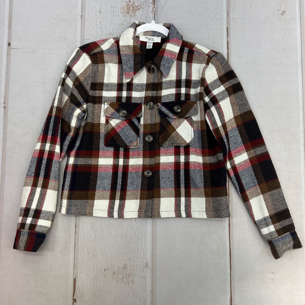 C By One. Croppedβ Plaid Button Up Jacket SIZE XS